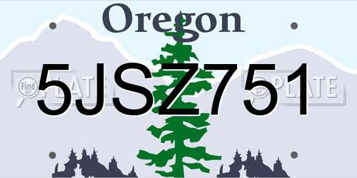 5JSZ751 Oregon License Plate