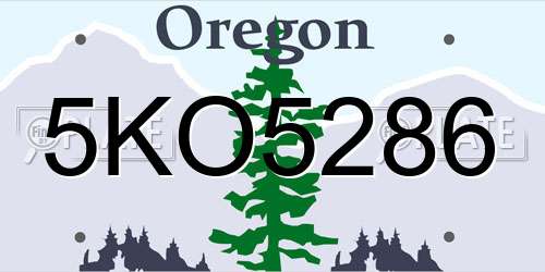 5KO5286 Oregon License Plate