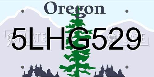 5LHG529 Oregon License Plate