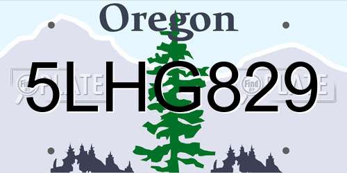 5LHG829 Oregon License Plate