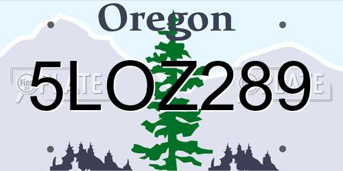 5LOZ289 Oregon License Plate
