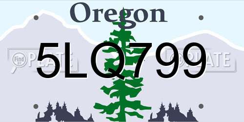 5LQ799 Oregon License Plate