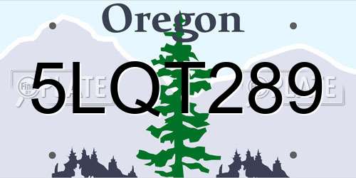 5LQT289 Oregon License Plate