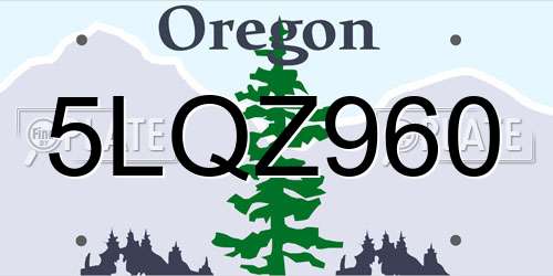 5LQZ960 Oregon License Plate