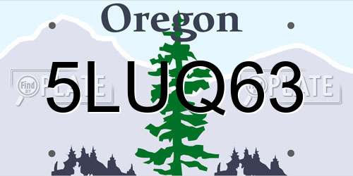 5LUQ63 Oregon License Plate