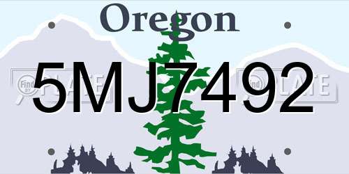 5MJ7492 Oregon License Plate