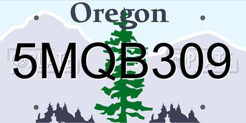 5MQB309 Oregon License Plate
