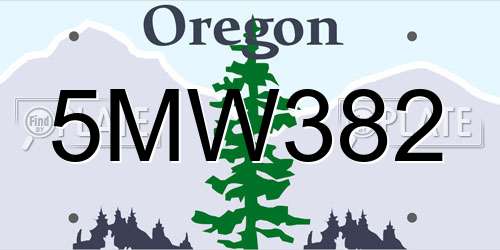 5MW382 Oregon License Plate