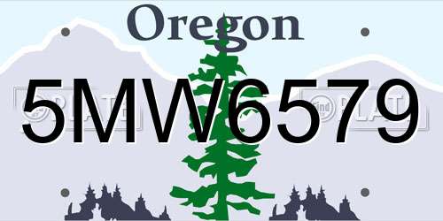 5MW6579 Oregon License Plate