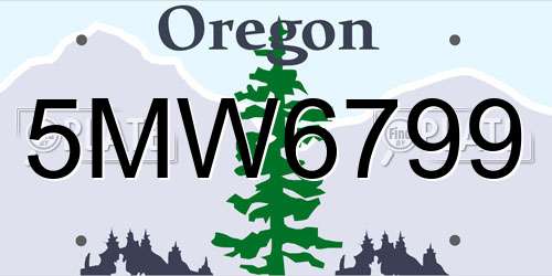 5MW6799 Oregon License Plate