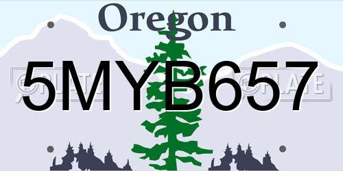 5MYB657 Oregon License Plate
