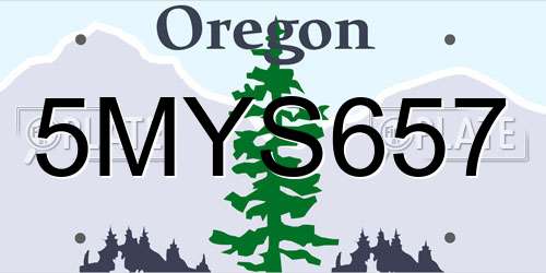 5MYS657 Oregon License Plate