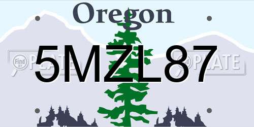 5MZL87 Oregon License Plate