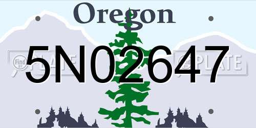 5N02647 Oregon License Plate