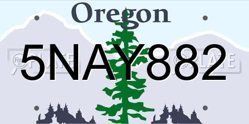 5NAY882 Oregon License Plate