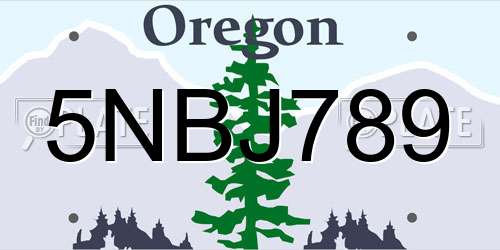 5NBJ789 Oregon License Plate