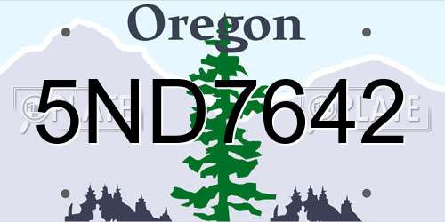 5ND7642 Oregon License Plate