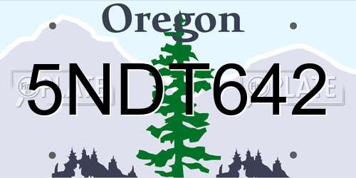 5NDT642 Oregon License Plate