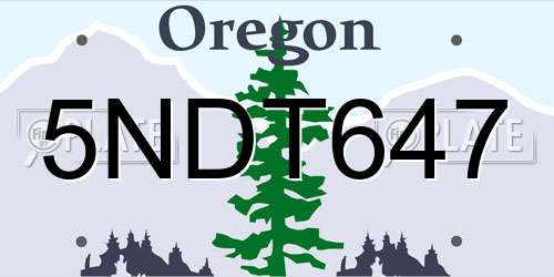 5NDT647 Oregon License Plate