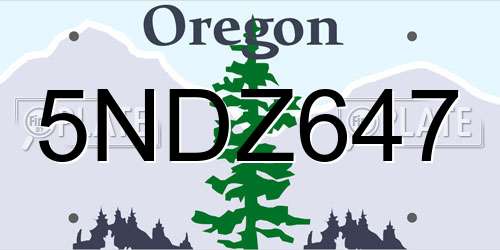 5NDZ647 Oregon License Plate