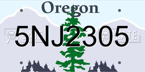 5NJ2305 Oregon License Plate