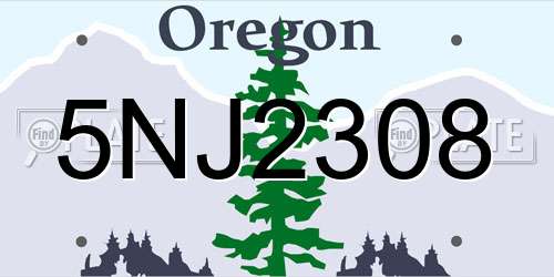 5NJ2308 Oregon License Plate