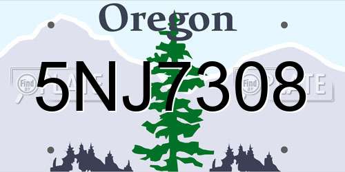 5NJ7308 Oregon License Plate