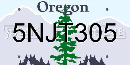 5NJT305 Oregon License Plate