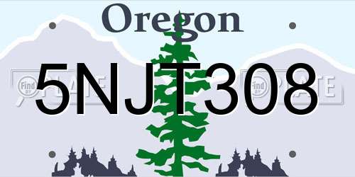 5NJT308 Oregon License Plate