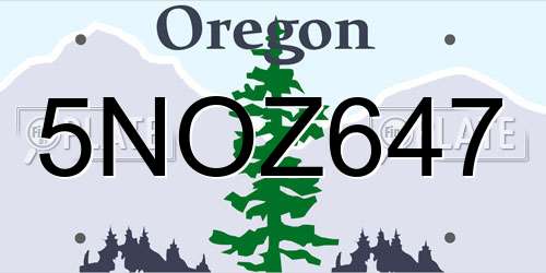 5NOZ647 Oregon License Plate