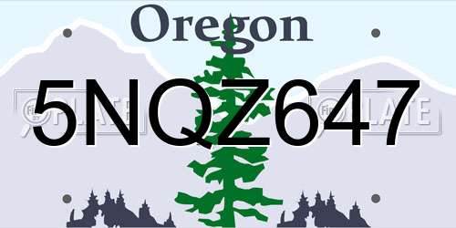 5NQZ647 Oregon License Plate
