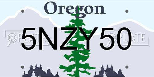 5NZY50 Oregon License Plate