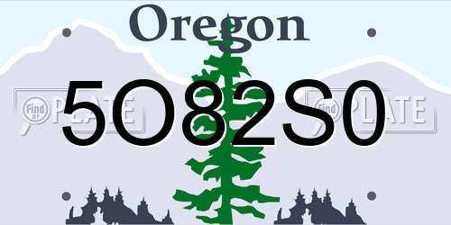 5O82S0 Oregon License Plate