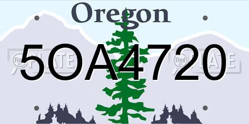 5OA4720 Oregon License Plate