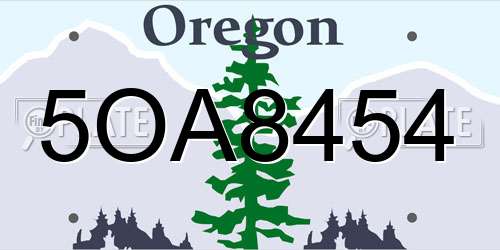 5OA8454 Oregon License Plate
