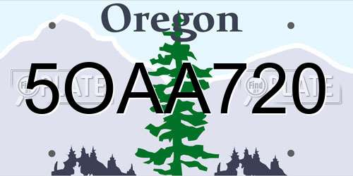 5OAA720 Oregon License Plate
