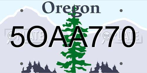 5OAA770 Oregon License Plate