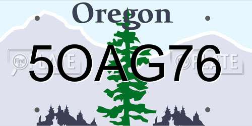 5OAG76 Oregon License Plate