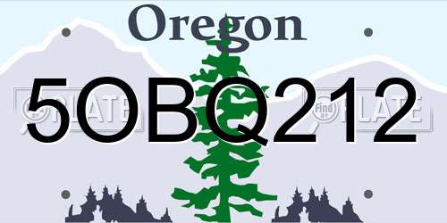 5OBQ212 Oregon License Plate