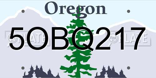 5OBQ217 Oregon License Plate