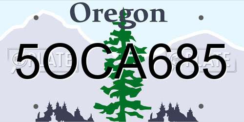 5OCA685 Oregon License Plate