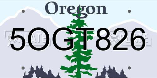 5OGT826 Oregon License Plate