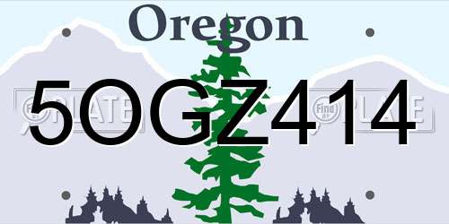 5OGZ414 Oregon License Plate