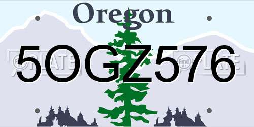 5OGZ576 Oregon License Plate