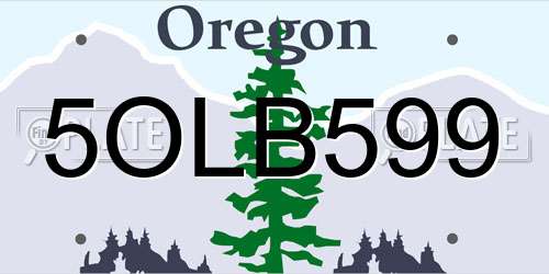 5OLB599 Oregon License Plate