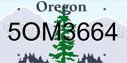 5OM3664 Oregon License Plate