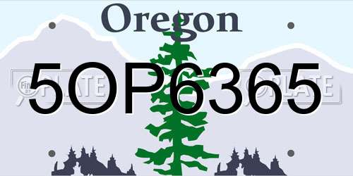 5OP6365 Oregon License Plate