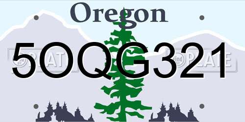 5OQG321 Oregon License Plate