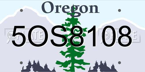 5OS8108 Oregon License Plate