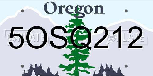 5OSQ212 Oregon License Plate